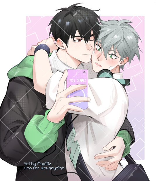 Two cuties with a phone (print)